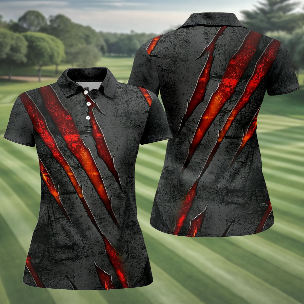Red Claw Marks Hawaiian Golf Shirt, Scratch Print Women's Golf Tops, Ladies Golf Shirts