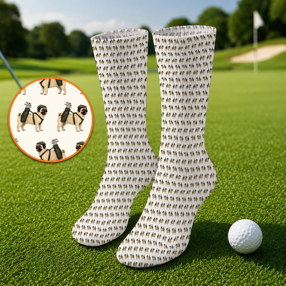 Pug Pattern Golf Socks, Funny Pug Golf Sock, Dog Lover Golf Gift