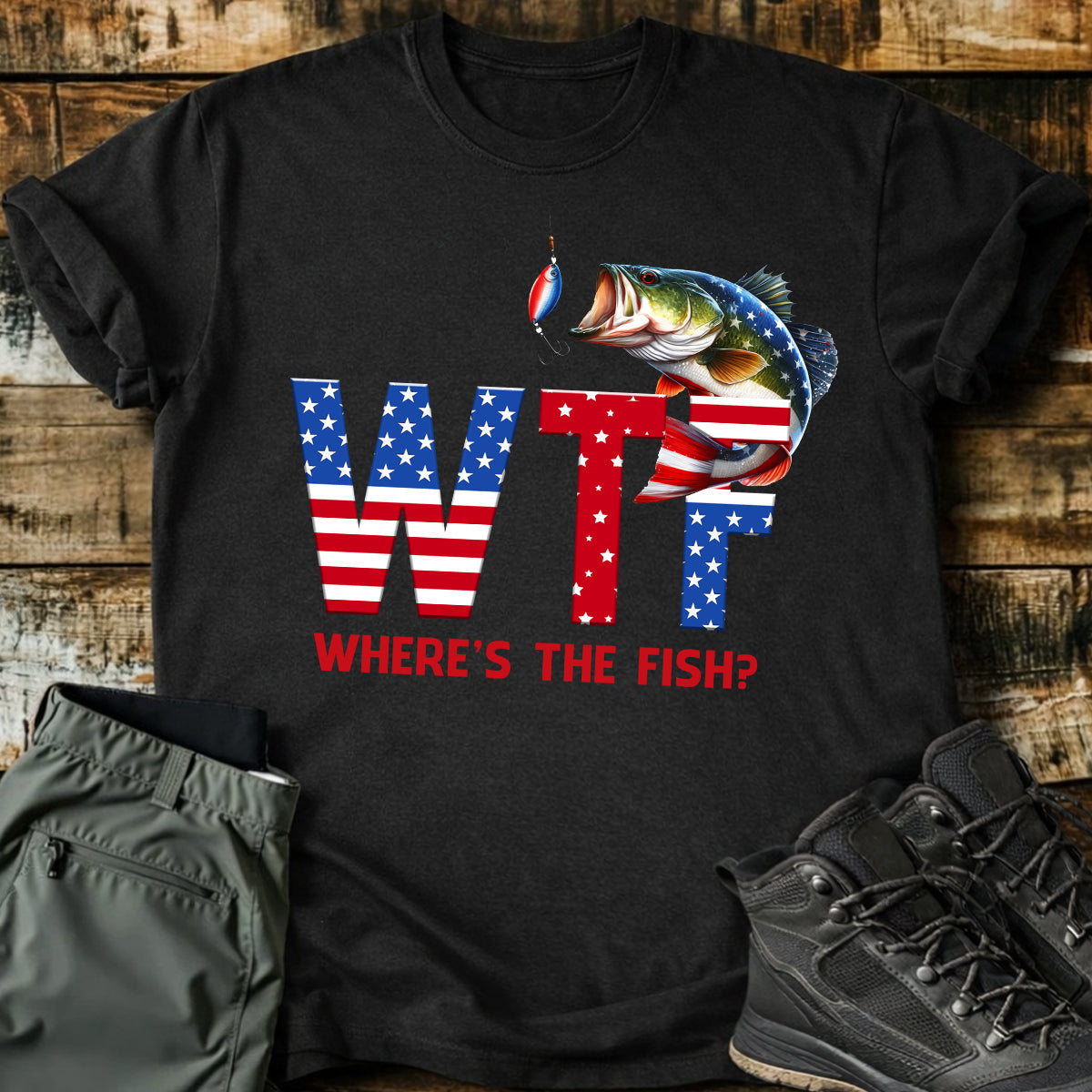 Where's The Fish Patriotic 4th Of July Funny Fishing Shirt, 250th Anniversary Fishing Shirts For Men