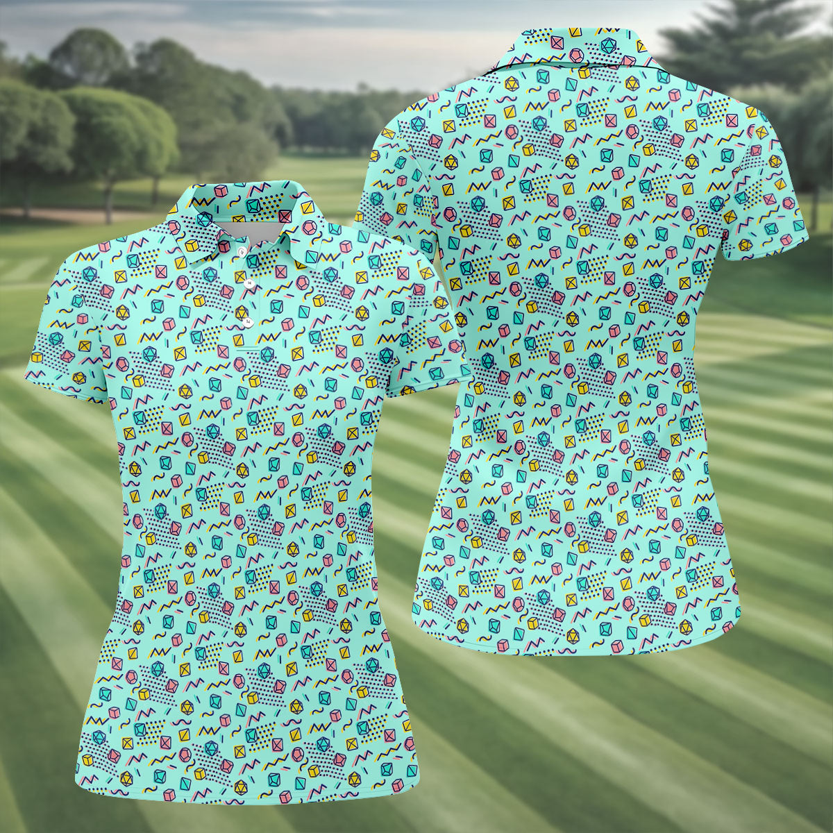 90s Dice Memphis Style Light Mint Green Cute Golf Shirt, Women's Polo Shirt, Ladies Golf Shirts