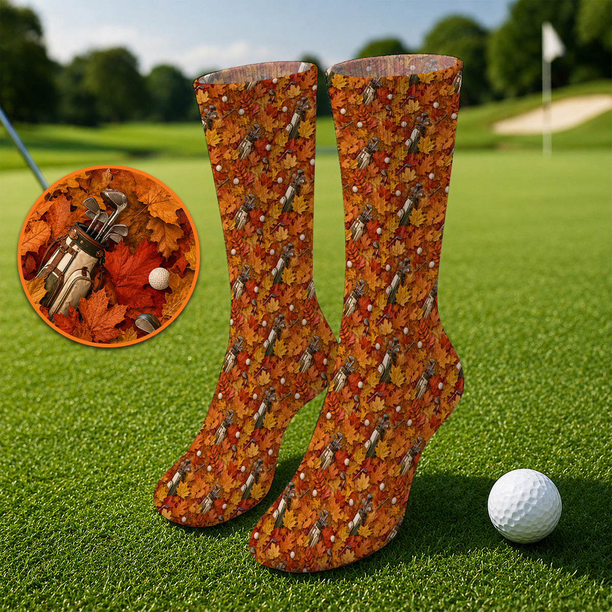 Autumn Golf Socks, Fall Leaves Pattern Golf Sock, Maple Leaf Golf For Golfer