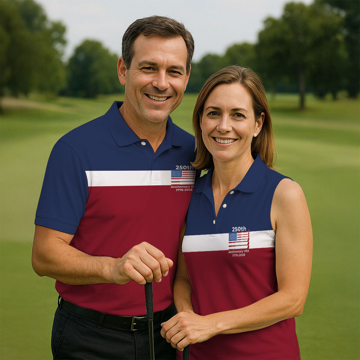 250th Anniversary USA 1776-2026 Red White Blue Ladies Golf Tops, 4th Of July Golf Shirt For Women