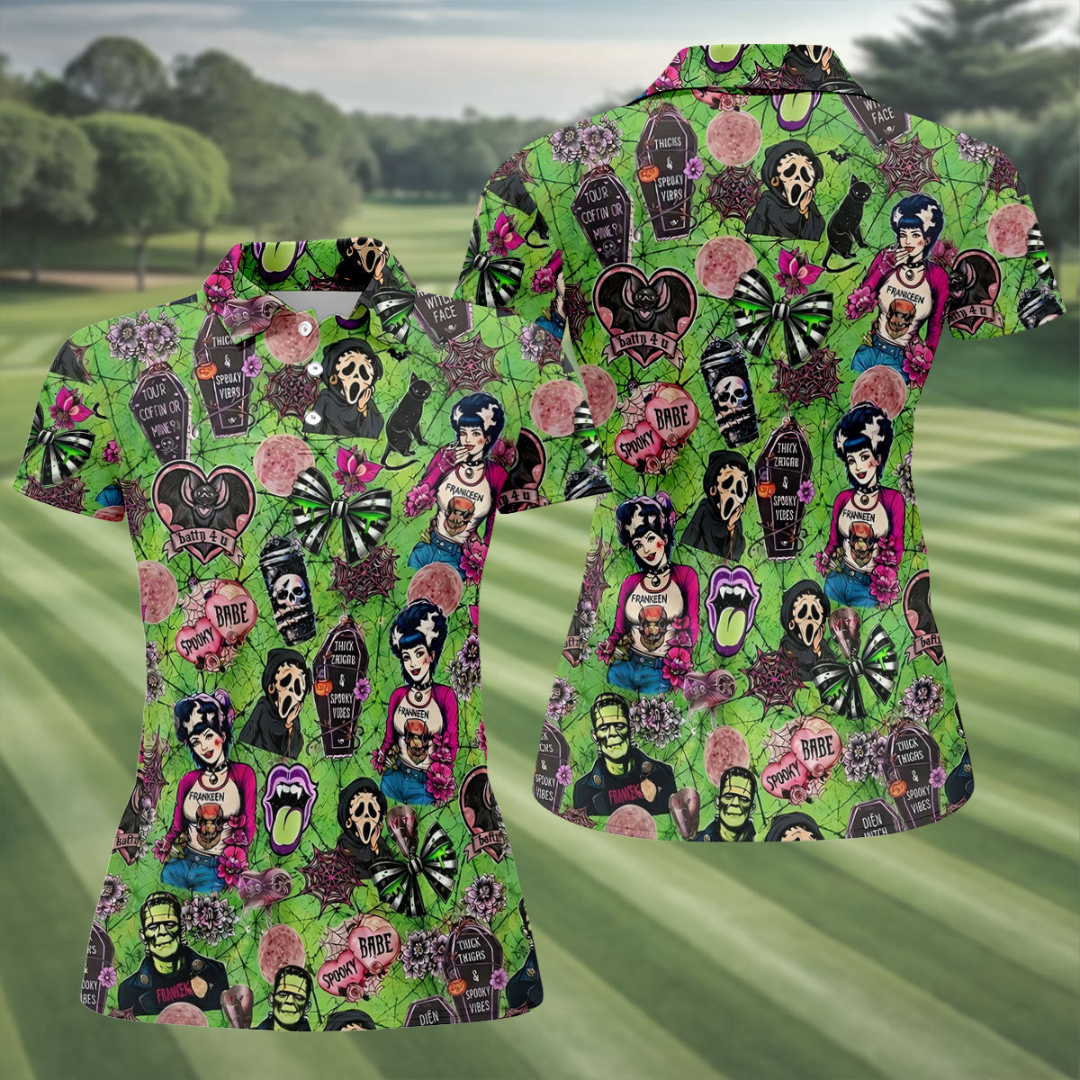 Halloween Horror Character Golf Polo Shirt, Womens Golf Polo, Golf Shirts For Women
