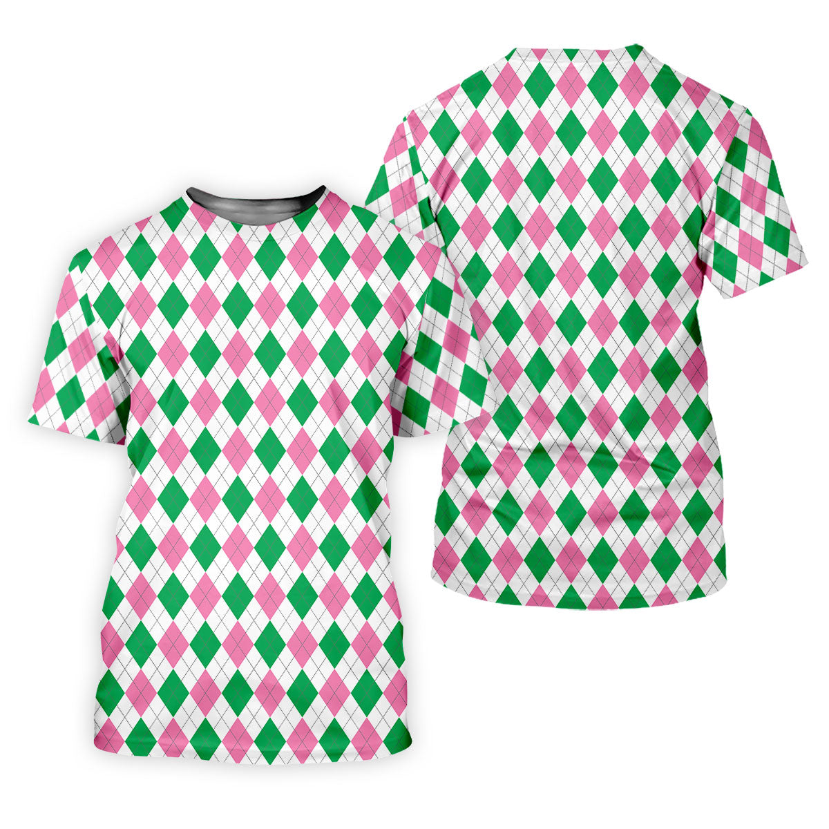Green Pink Argyle Sleeveless Womens Golf Shirts, Ladies Pink Golf Shirt, Womens Golf Polo Shirt Womens Golf Tops