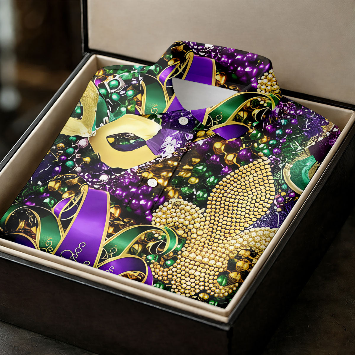 Jester Mask Purple Green Gold Fleur De Lis Beads Mardi Gras Golf Shirt, Women's Golf Tops, Ladies Golf Shirt