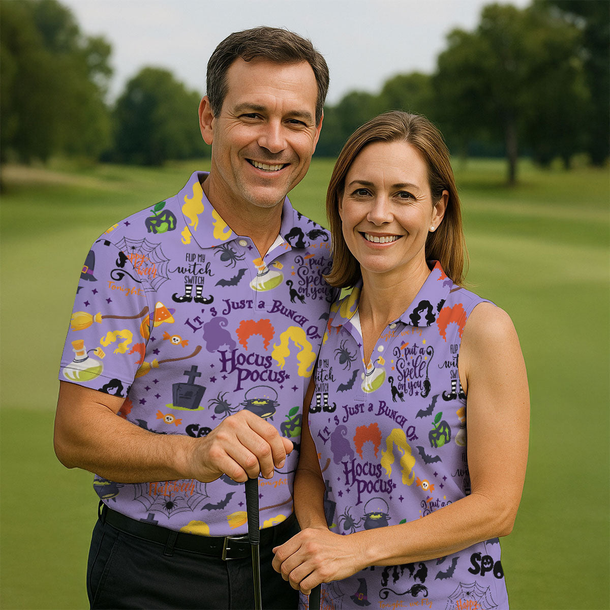 Happy Halloween Witch Spell Pattern Polo Shirt, Mens Golf Polo, Hawaiian Golf Shirt