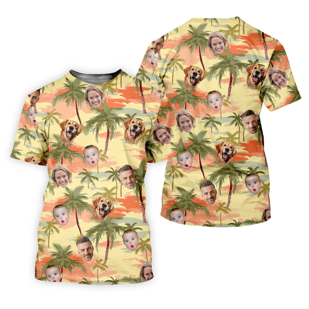 Yellow Sunset Hawaiian Shirt With Face, Matching Hawaiian Outfits, Womens Sleeveless Polo, Ladies Golf Shirts