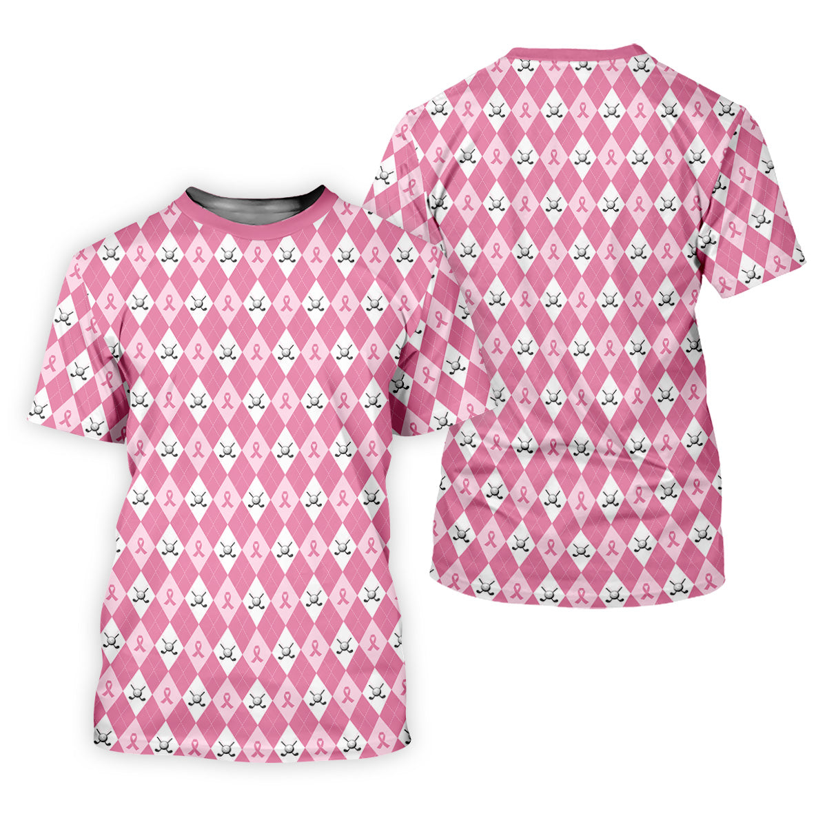 Breast Cancer Golf Shirt, Pink Argyle Golf Shirt, Breast Cancer Awareness Shirts, Women Golf Shirt
