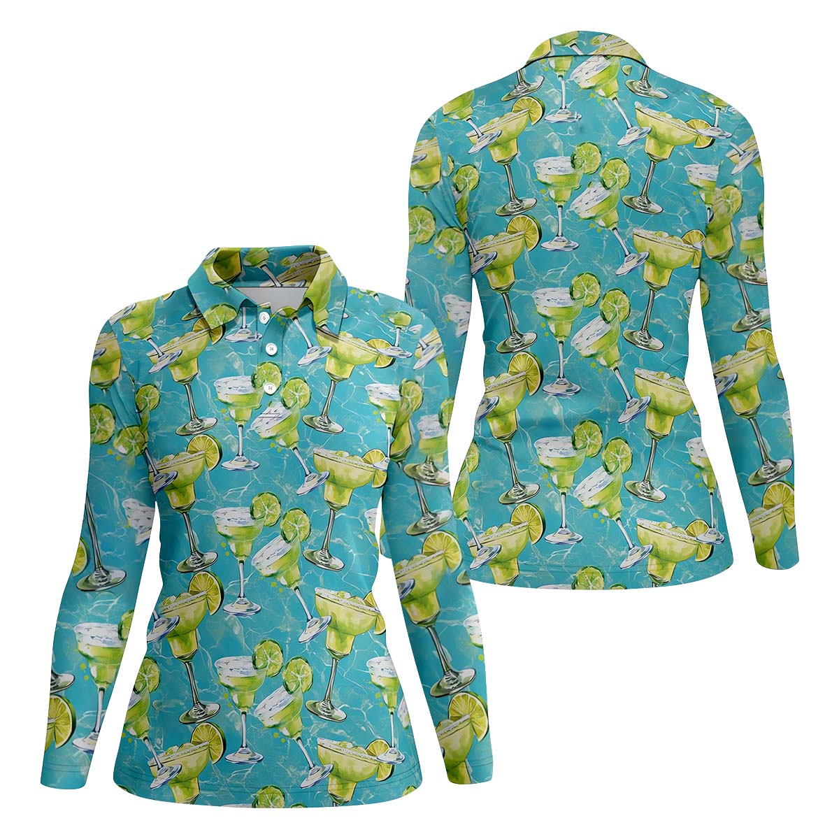 Margarita Cocktail Long Sleeve Polo Womens, Custom Ladies Golf Shirt