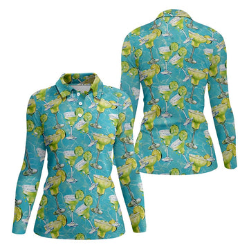 Margarita Cocktail Long Sleeve Polo Womens, Custom Ladies Golf Shirt