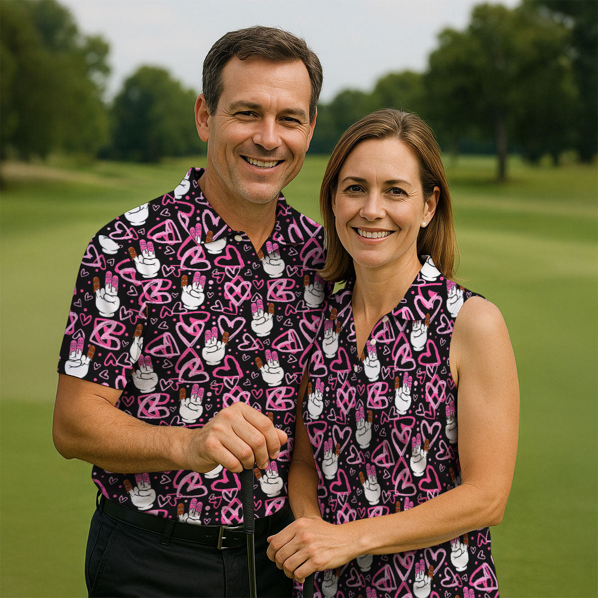 Chocolate Fingers Adult Humor Heart Pattern Fun Women's Golf Shirts, Valentines Golf Gift, Women's Golf Tops