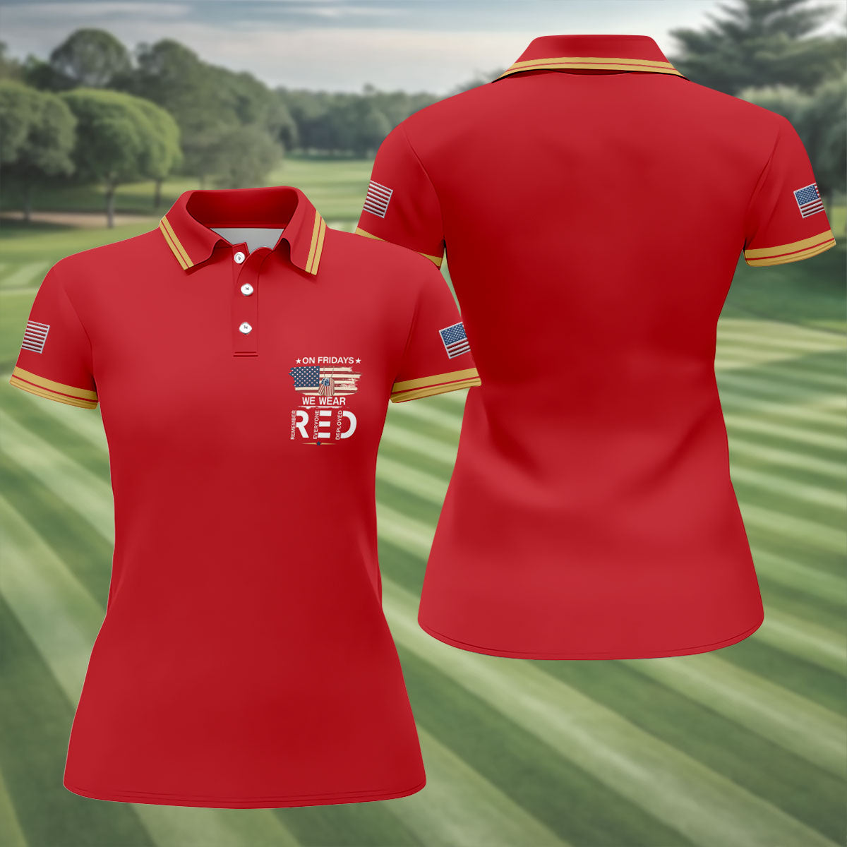 On Friday We Wear Red Patriotic 4th Of July Golf Shirt, 250 Years Women's Golf Tops