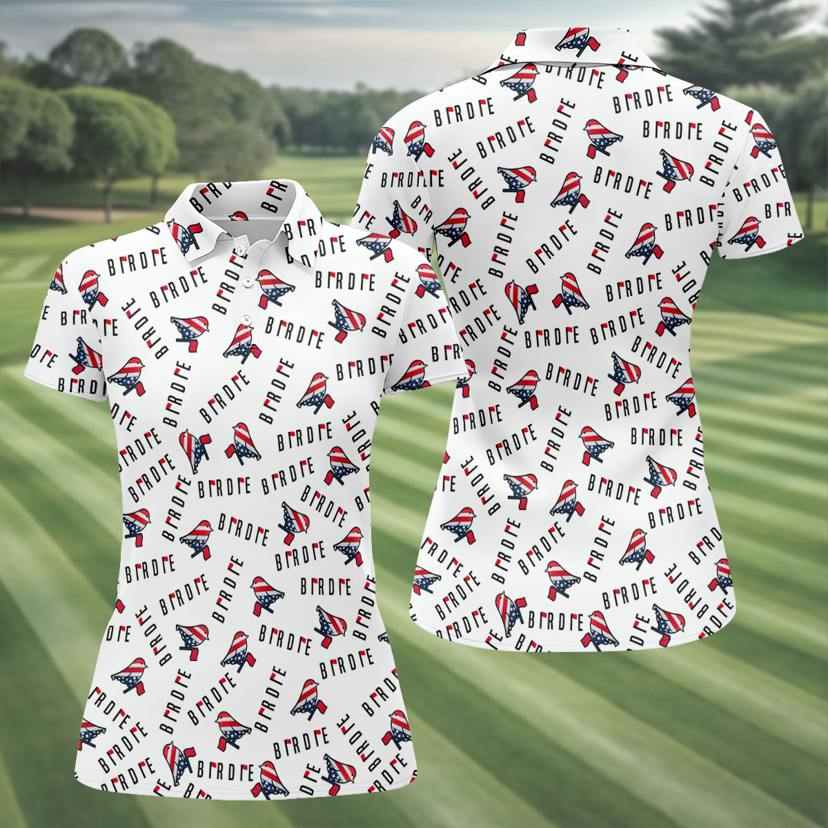 American Flag Pattern Patriotic 4th Of July Ladies Golf Shirts, 250th Anniversary Golf Shirt For Women