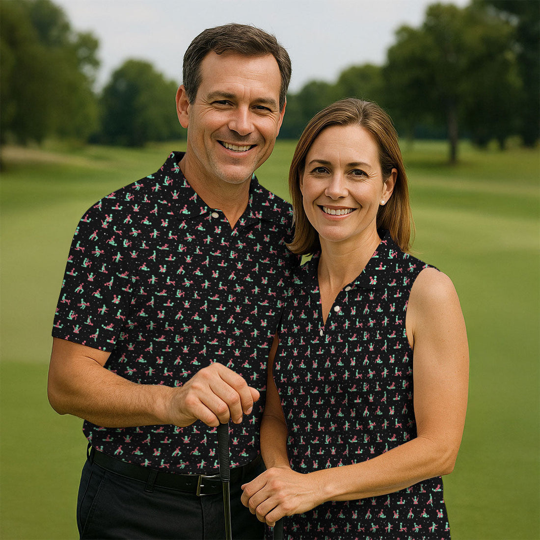 Naughty Couple Snow Pattern Christmas Golf Shirt, Fun Golf Shirts For Men, Golf Gift For Him, Polo Shirts For Men