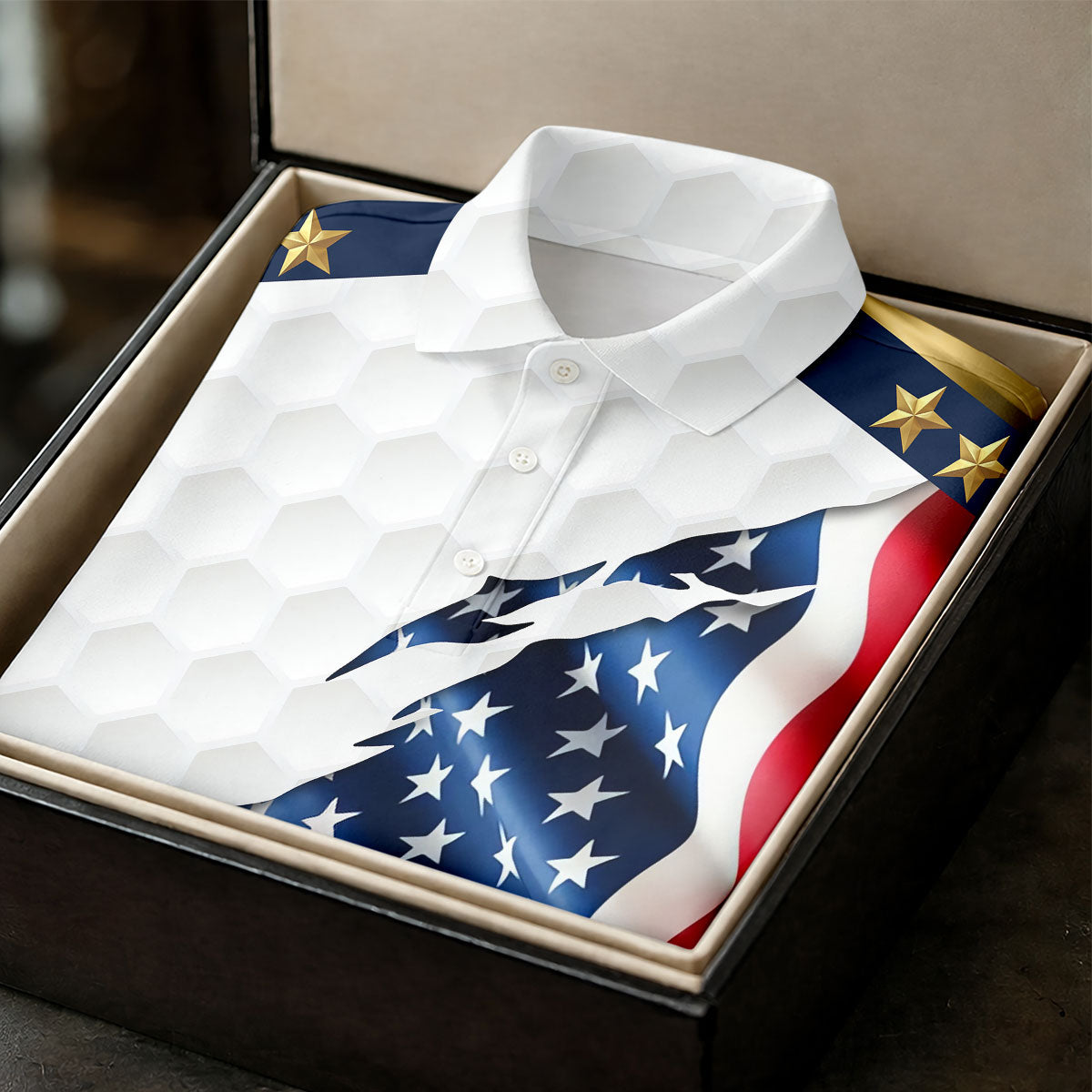 Rugged American Flag With Golf Ball Pattern 4th Of July Women Golf Top, 250th Anniversary Patriotic Golf Shirt