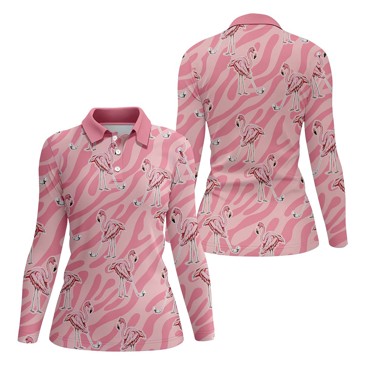Pink Flamingo Women Golf Polo ShirtCustom Ladies Golf Shirt, Womens Golf Gifts