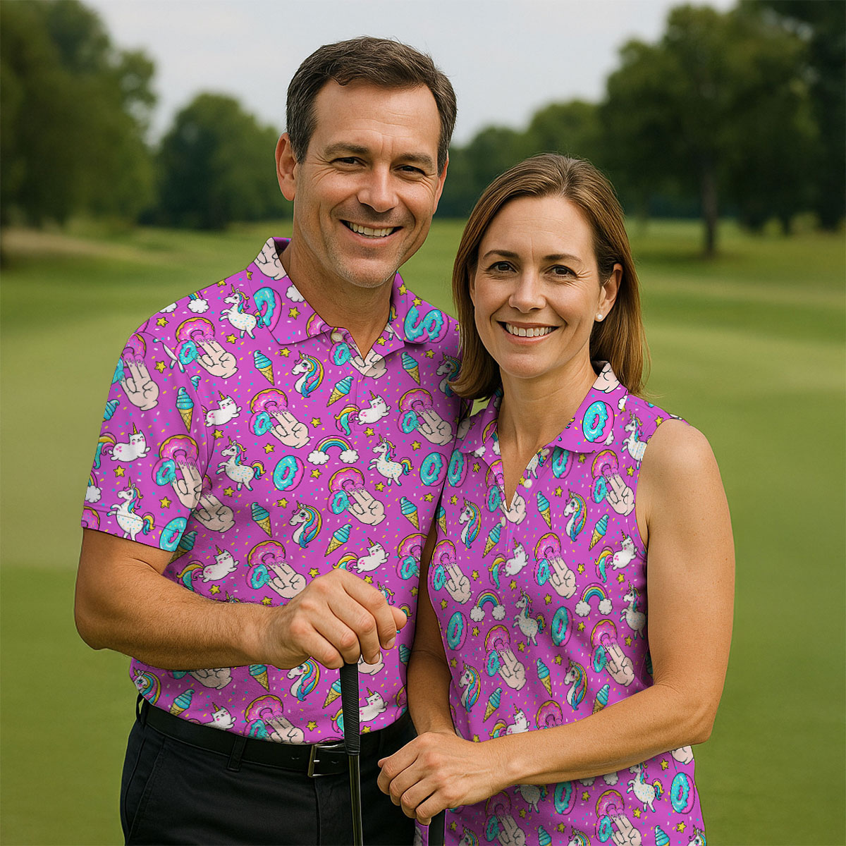 Funny Donut Fingers Pink Adult Humor Women Golf Shirts, Ladies Golf Shirt, Valentines Golf Gift