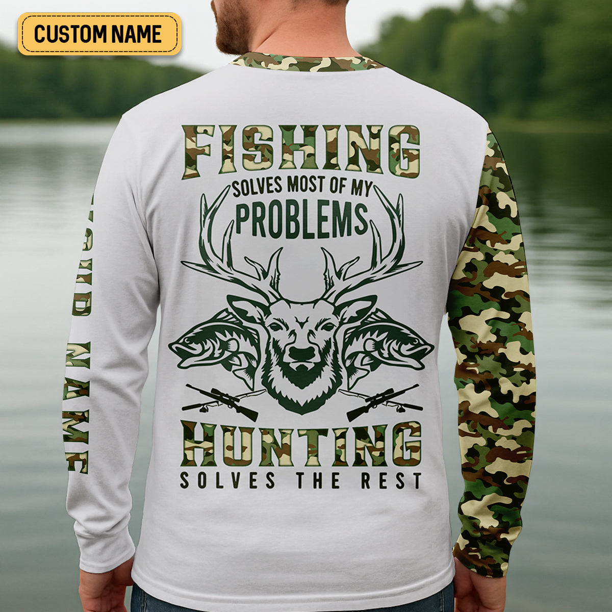 Fishing Solves Most Of My Problems Hunting Solves The Rest T-Shirt, Fisherman Outfit, Mens Casual Shirts