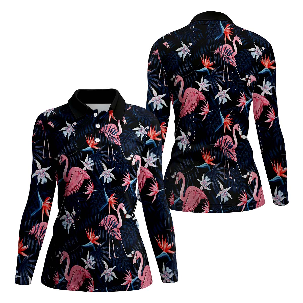 Tropical Flamingo Womens Golf Polo ShirtCustom Ladies Golf Shirt, Womens Golf Gifts