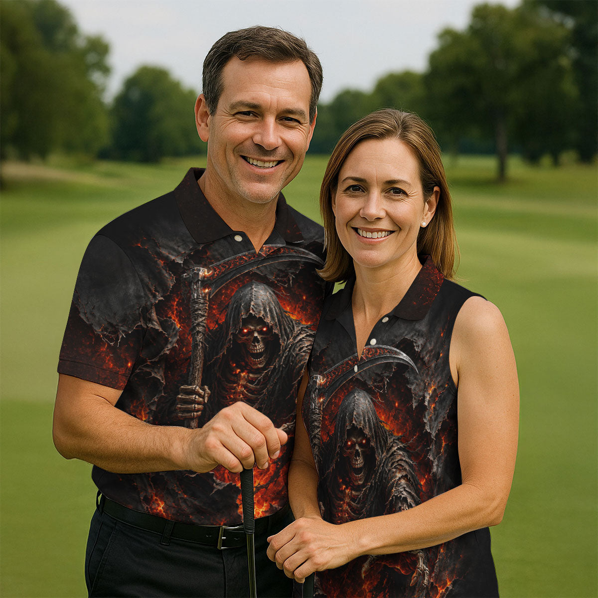 Halloween Grim Reaper Horror Character Polo Shirt, Mens Golf Shirts, Golf Apparel For Men