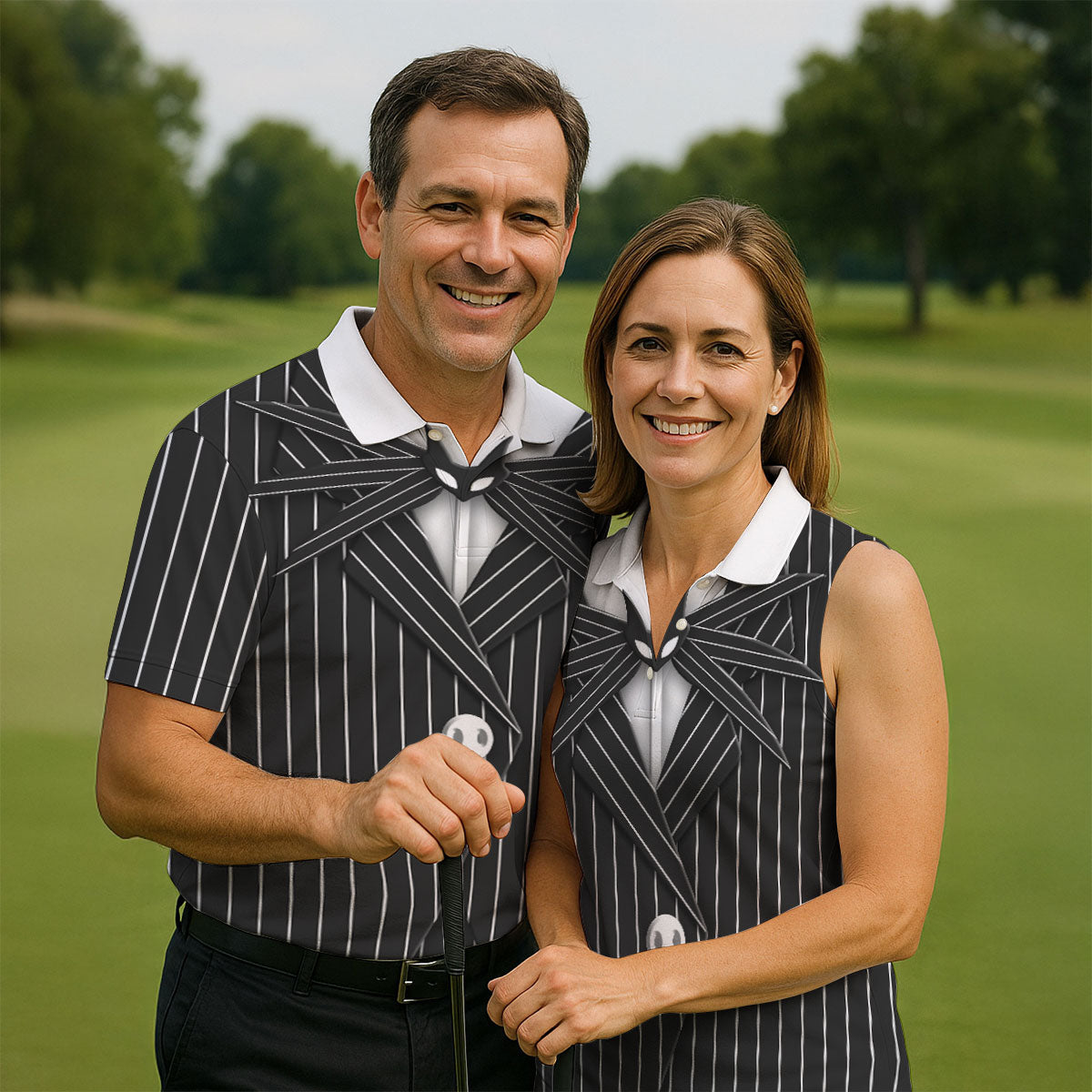 The Skeleton Man Fun Women's Golf Shirts, The Pumpkin King Ladies Golf Tops, Horror Cosplay Halloween Golf Shirt