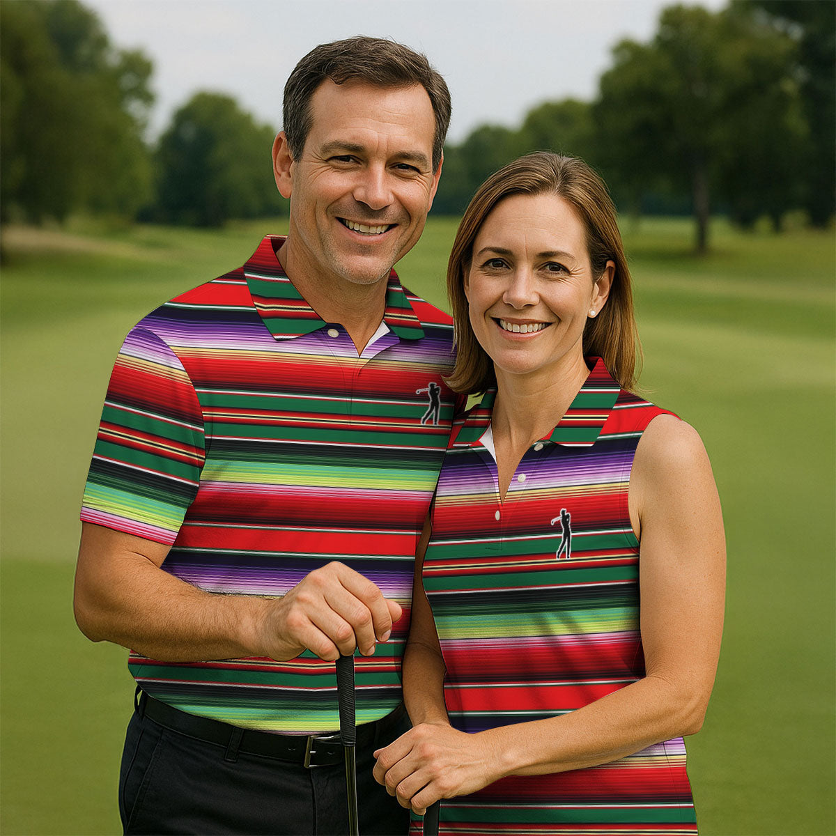 Colorful Stripes Sarape Pattern Cinco De Mayo Celebration Fiesta Themed Golf Shirts For Men