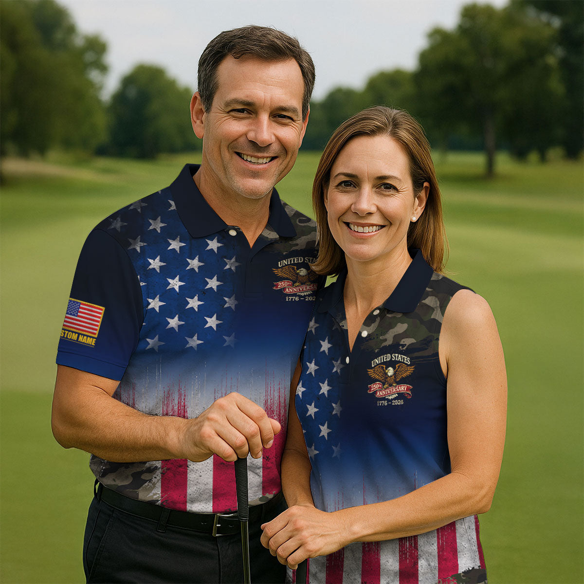 United States 250th Anniversary Camo Patriotic 4th Of July Golf Shirt, Distressed Flag Golf Shirts For Men