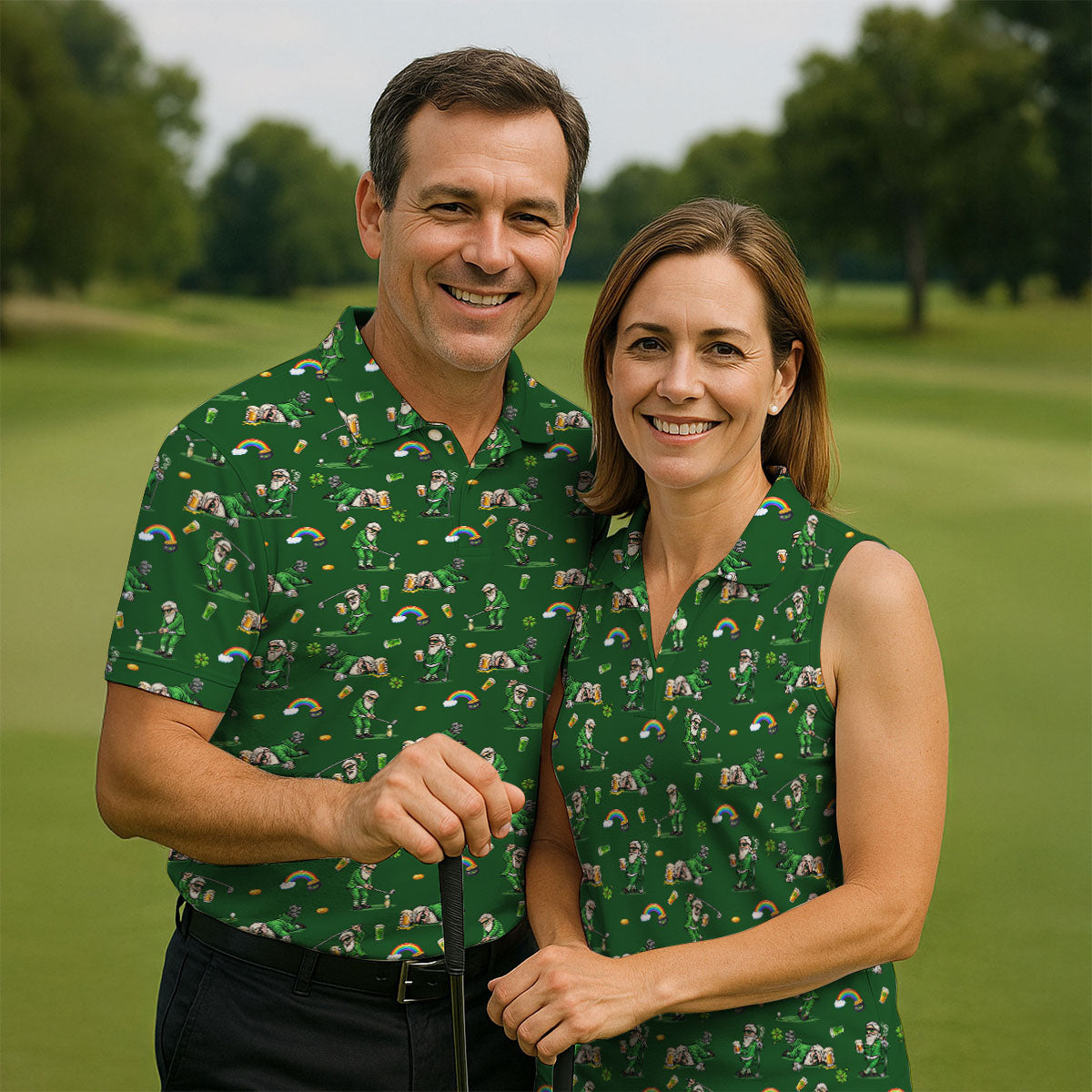 St Patrick's Day Leprechaun Character Golf And Beer Green Golf Shirt, Fun Women's Golf Shirts, Ladies Golf Polos