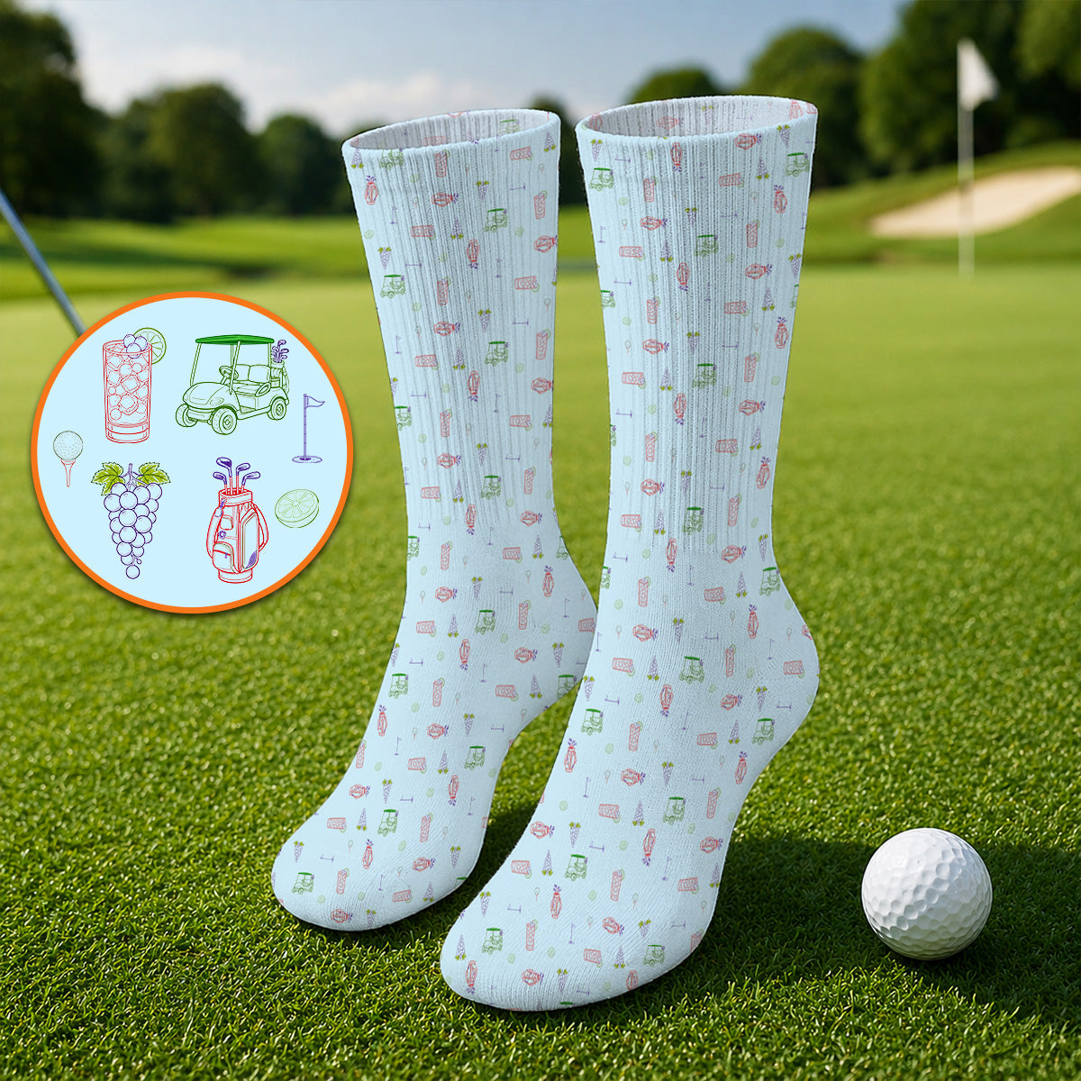 Transfusion Drink Golf Sock, Golf Cocktail Pattern Golf Socks, Cool Golf Lover Apparel For Golfer