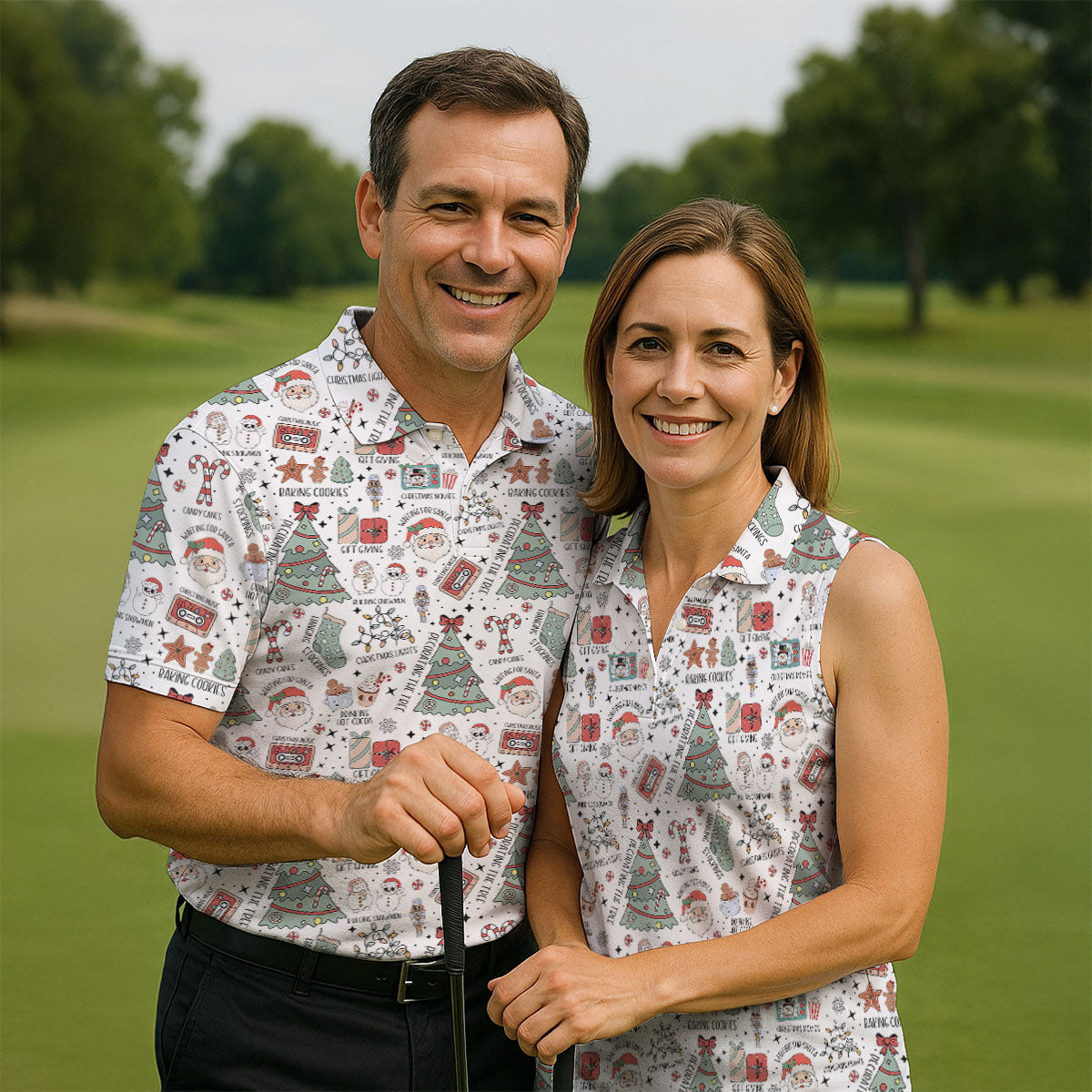 Cute Santa Claus Gift White Women's Golf Tops, Christmas Golf Shirt, Golf Gift For Ladies