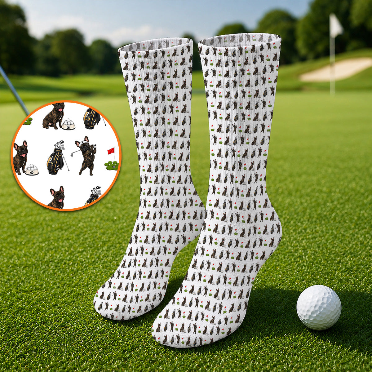 Brindle French Bulldog Golf Sock, Funny Frenchie Pattern Golf Socks, Golf Dad Gift