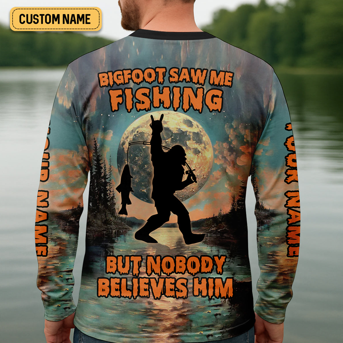 Bigfoot Saw Me Fishing But Nobody Believes Him Funny Sasquatch Fishing SPF Shirt For Men