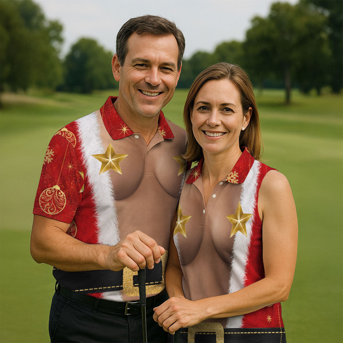 Christmas Santa Suit Gold Star Polo Shirt, Mens Golf Polo, Golf Shirts For Men