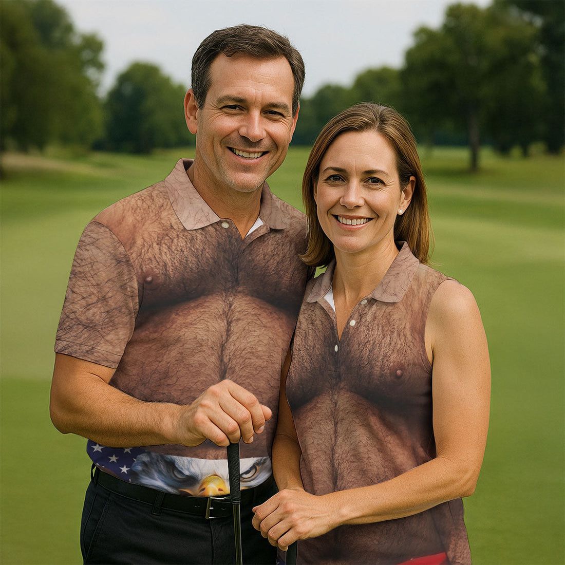 Hairy Body Funny Eagle American Flag Golf Shirt, 250th Anniversary 4th Of July Golf Shirts For Men