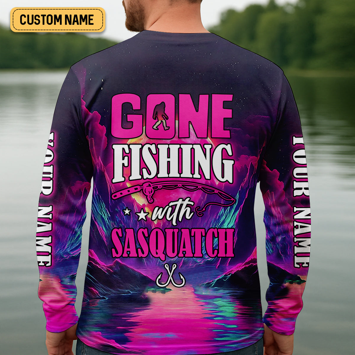 Gone Fishing With Sasquatch Fishing UPF Shirts, Funny Fishing Shirt, Bigfoot Fishing Shirts For Men