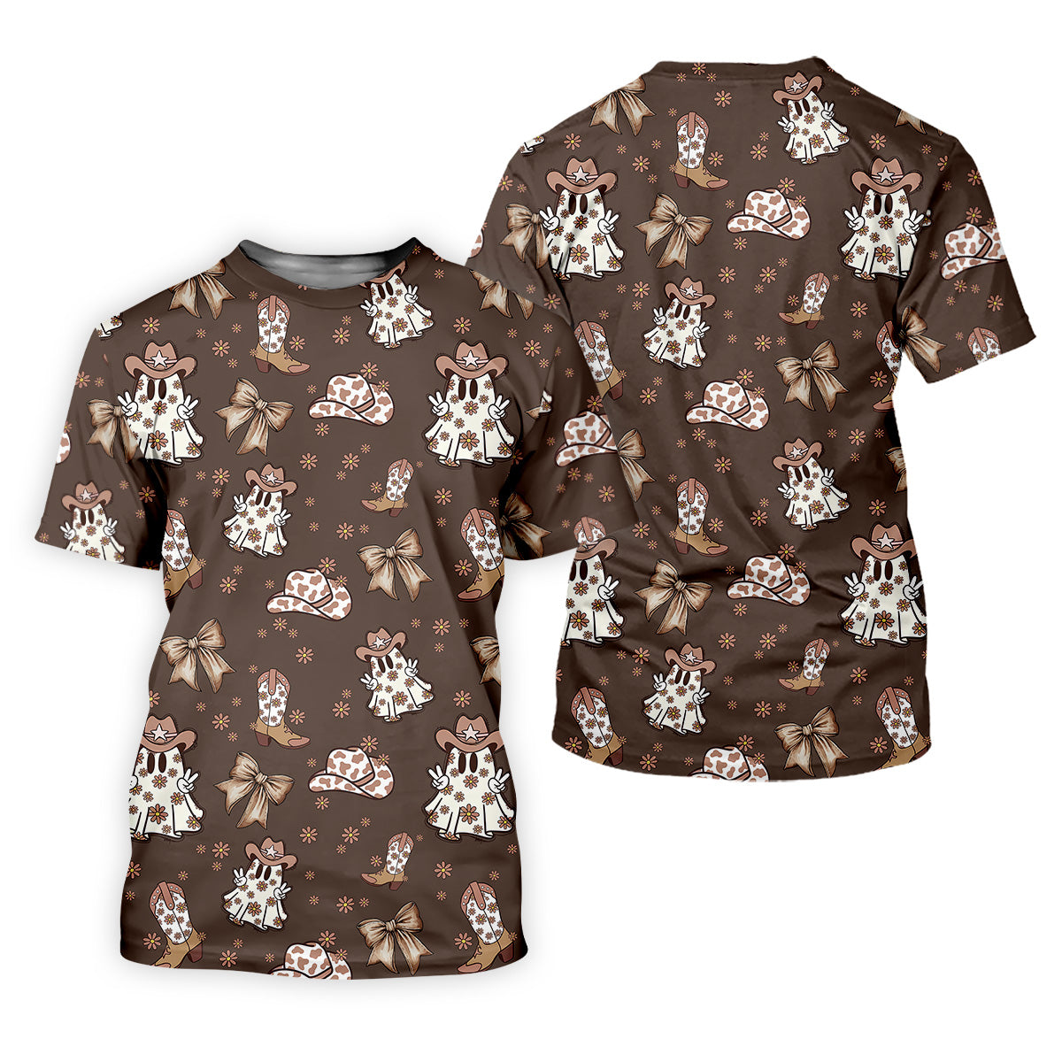 Coquette Halloween Cowboy Ghost Brown Fun Womens Golf Shirts, Ladies Sleeveless Polo, Ladies Golf Shirts