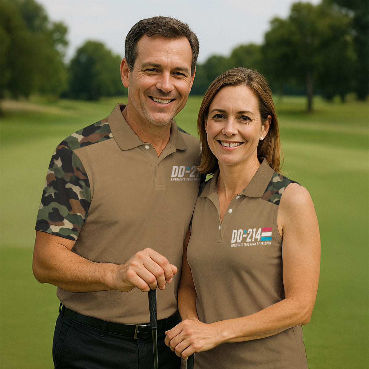 DD-214 Tan Military Camo Freedom Polo Shirt, Veterans Day Shirt, Golf Shirts For Men