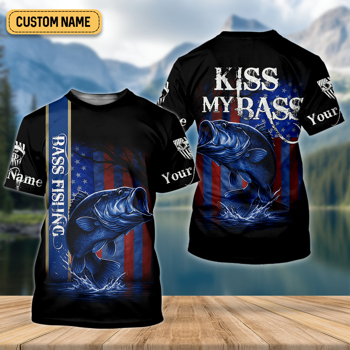 Kiss My Bass Patriotic Fishing Shirt, SPF Shirt, Funny Fishing Shirt, Fishing Shirts For Men, Bass Fishing