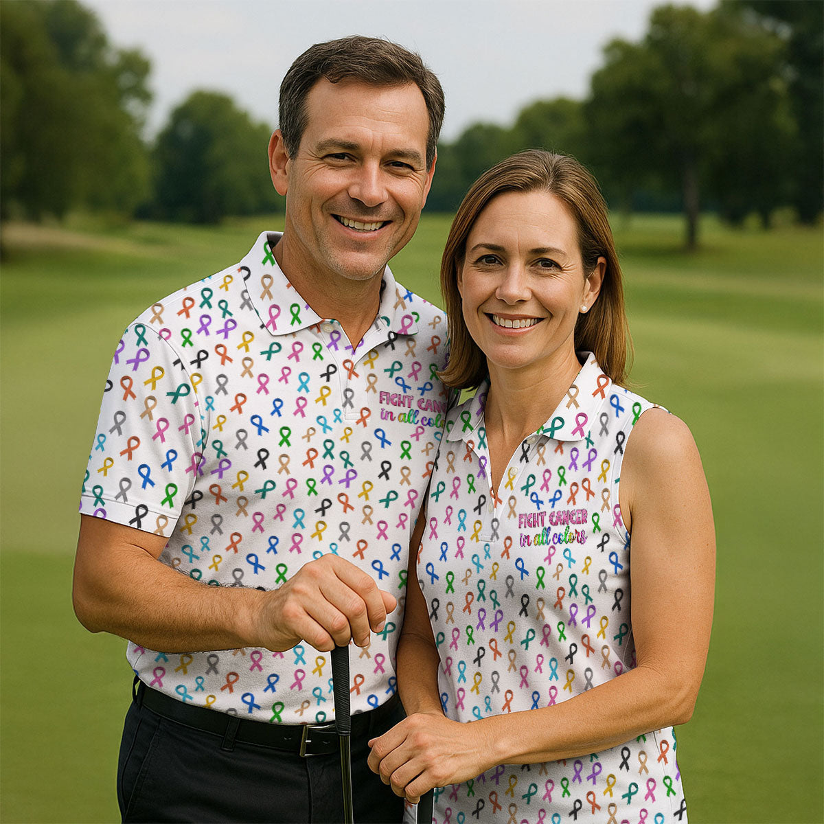 Fight Cancer In All Color Men's Golf Shirt, Cancer Awareness Shirt, Cancer Survivor Shirt, Golf Gift For Men
