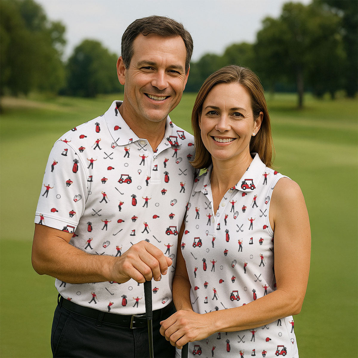 Golf Player Pattern Polo Shirt, Golf Polo Shirts For Men, Printed Golf Shirts