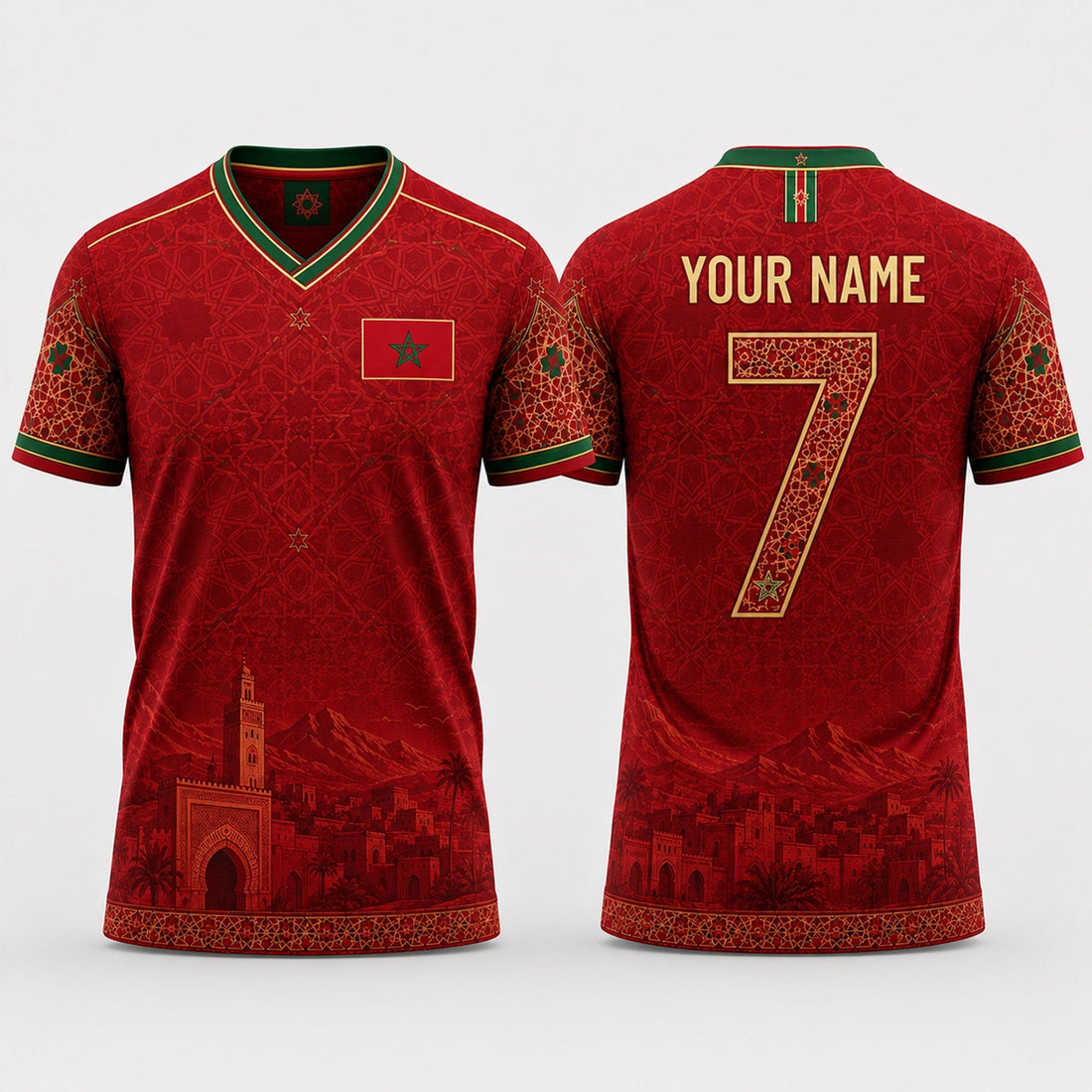 Moroccan Fooball Shirt, Moroccan Zellige Tile V-Neck For Men Football Lover, Football Gifts