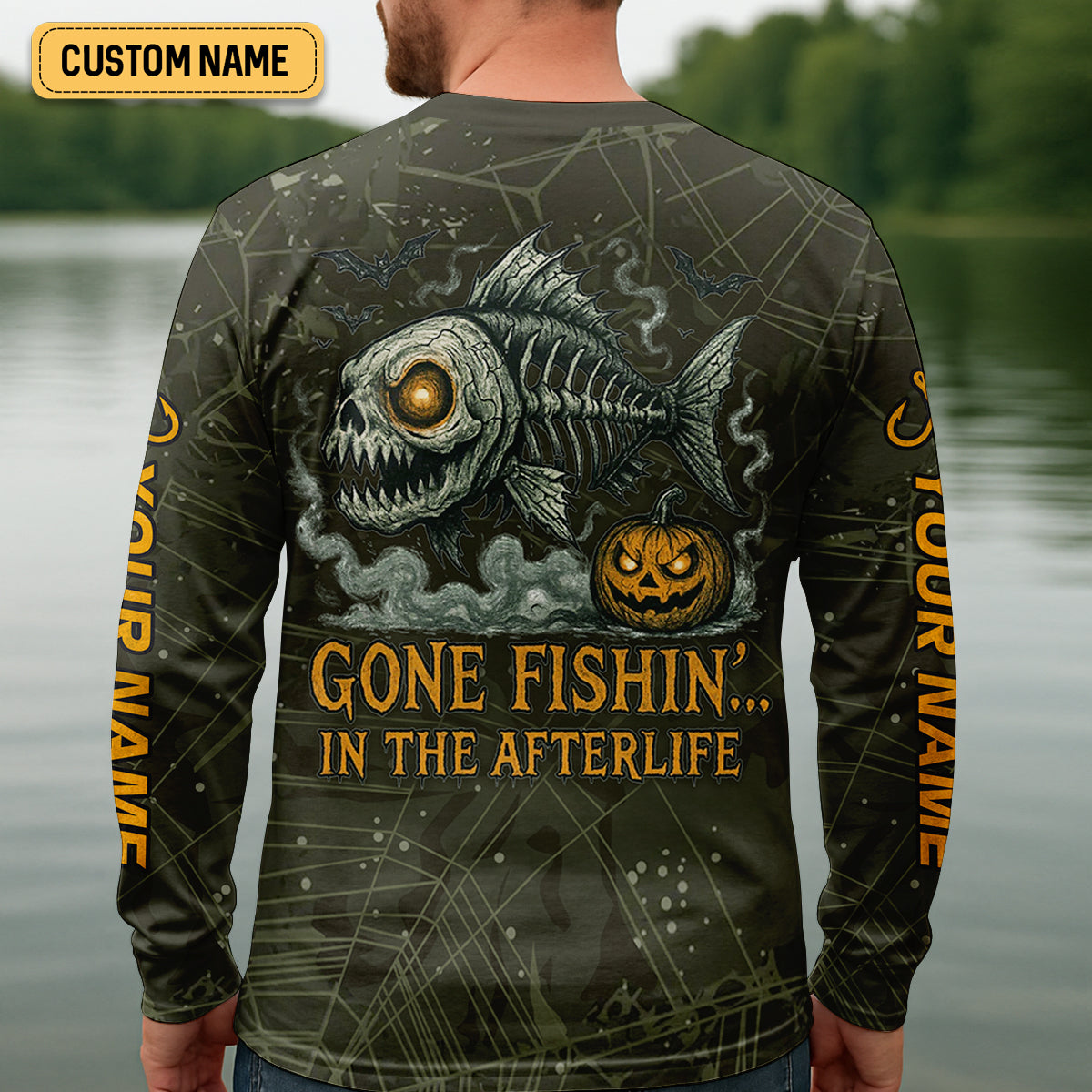Gone Fishin In The Afterlife Horror Fishing SPF Shirt For Men, Halloween Fishing Jersey, Presents For Fishermen