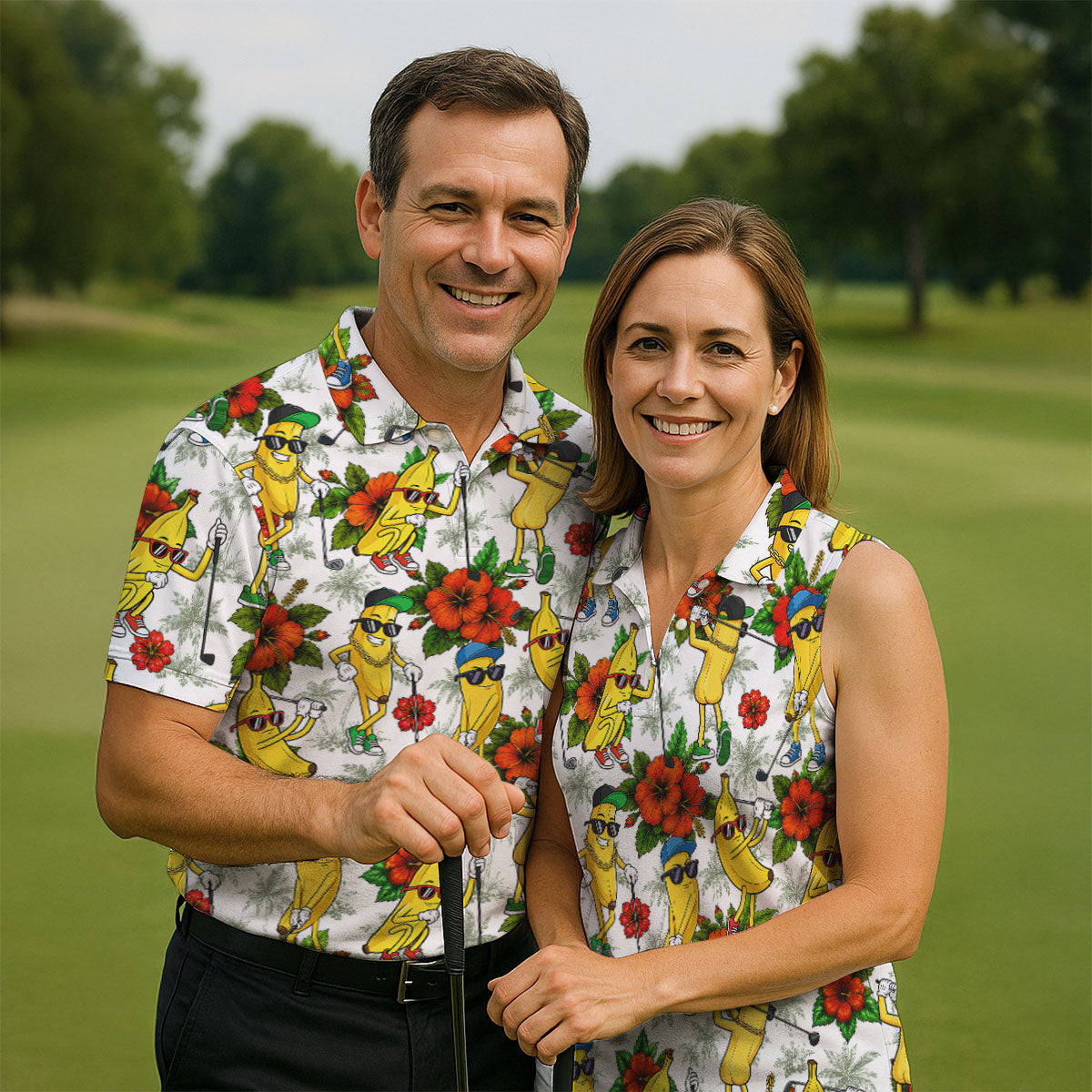 Funny Banana Golfer Hawaiian Golf Polo Shirt, Golf Shirts For Men, Mens Golf Apparel