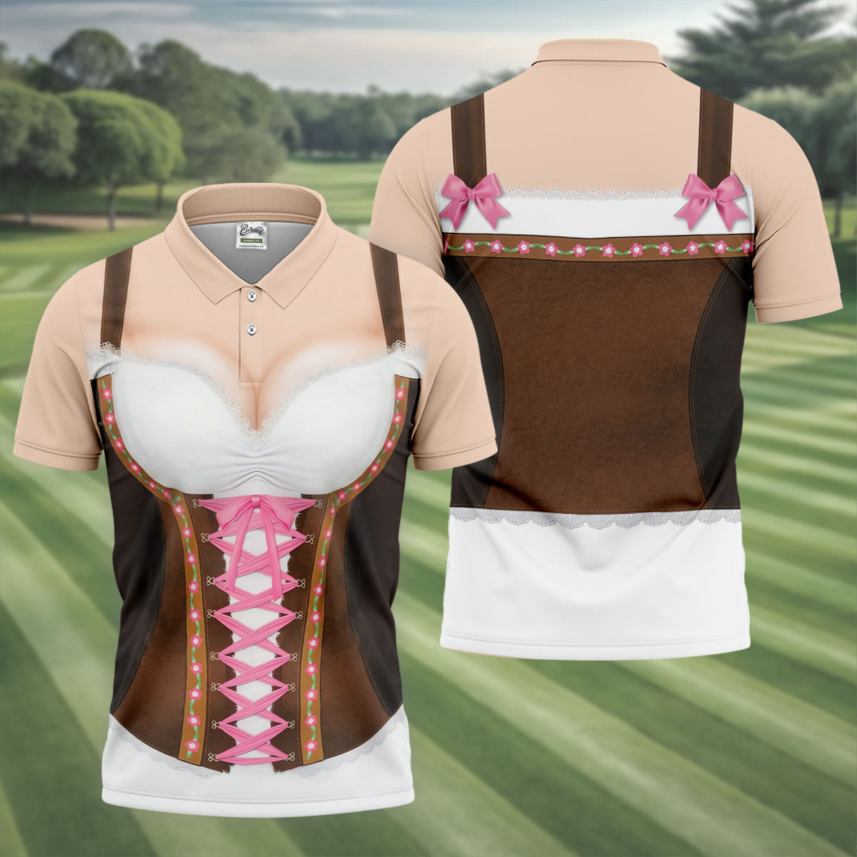 Funny Oktoberfest Dirndl Costume Polo Shirt, Mens Golf Apparel, Mens Golf Polo