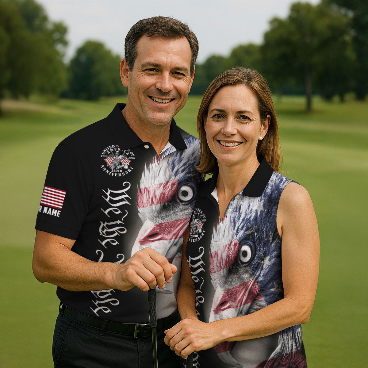 We The People Patriotic Bald Eagle American Flag Golf Shirt, 4th Of July Golf Shirts For Men