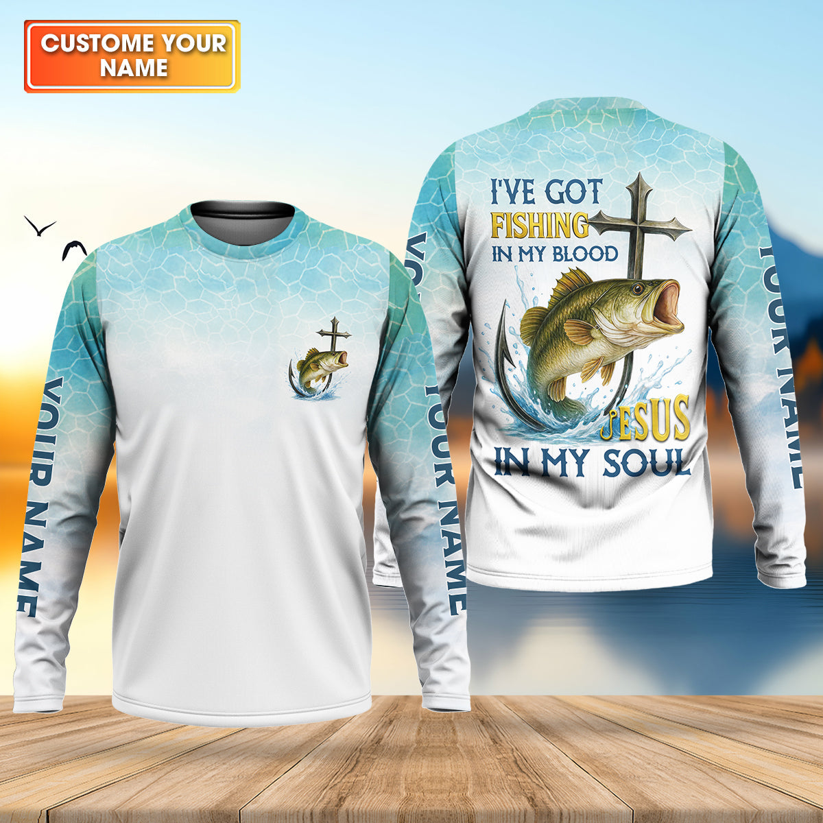 I've Got Fishing In My Blood Jesus In My Soul Faith Cross Christian Fishing UPF Shirts, Fishing Shirts For Men