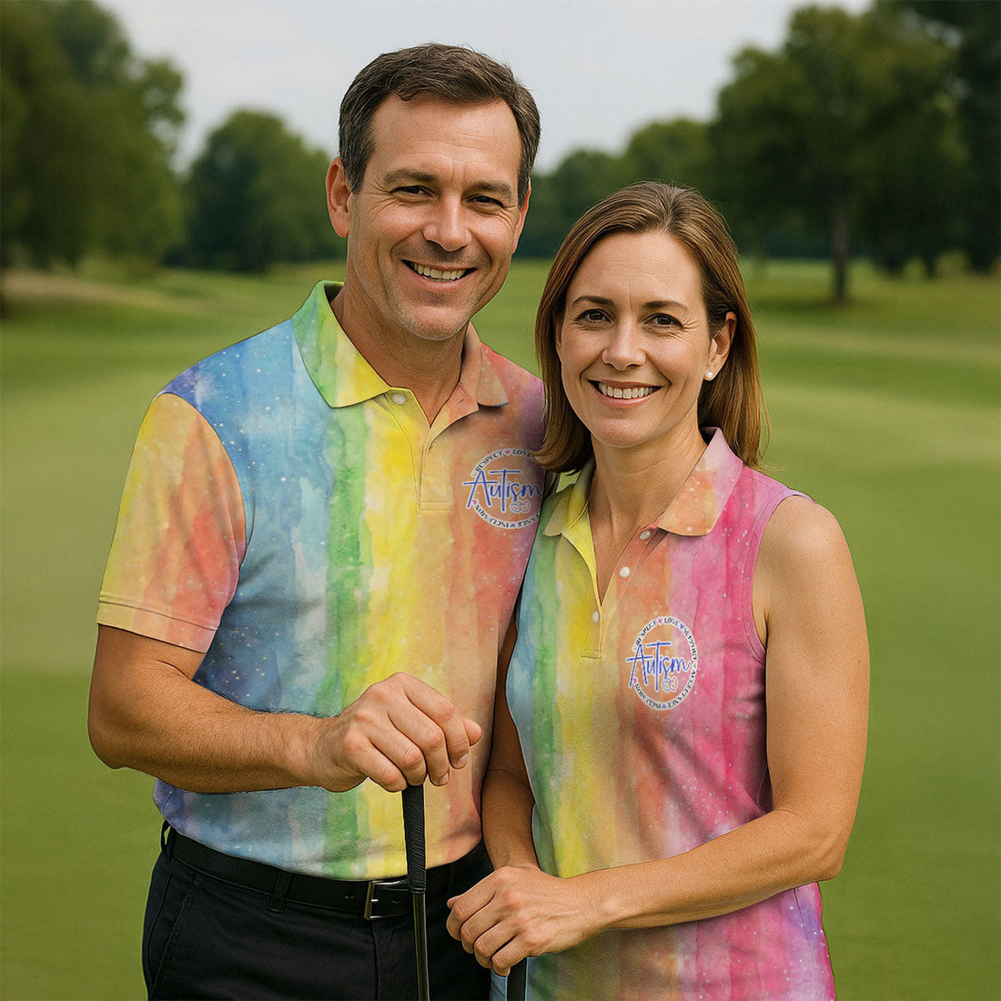 Autism Awareness Watercolor Rainbow Men's Golf Shirt, Polo ShirtFor Men, Golf Shirts For Men