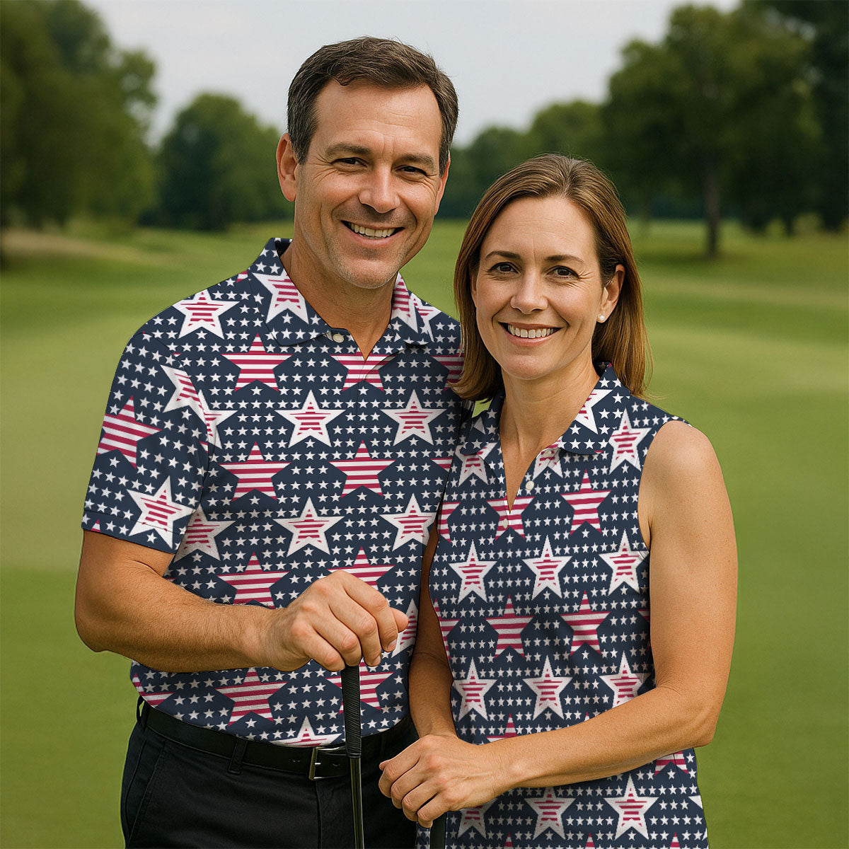 Red And White Stripe Stars Seamless Pattern 250th Anniversary Golf Shirt For Women, Patriotic Golf Shirt