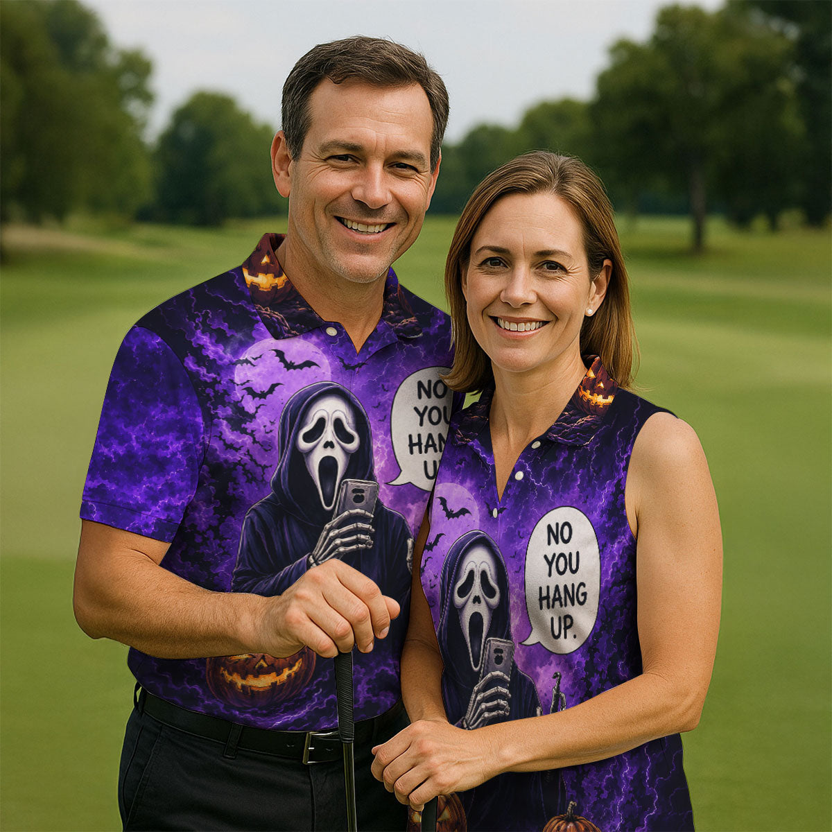 No You Hang Up Halloween Horror Character Shirt, Printed Golf Shirts, Hawaiian Golf Shirt