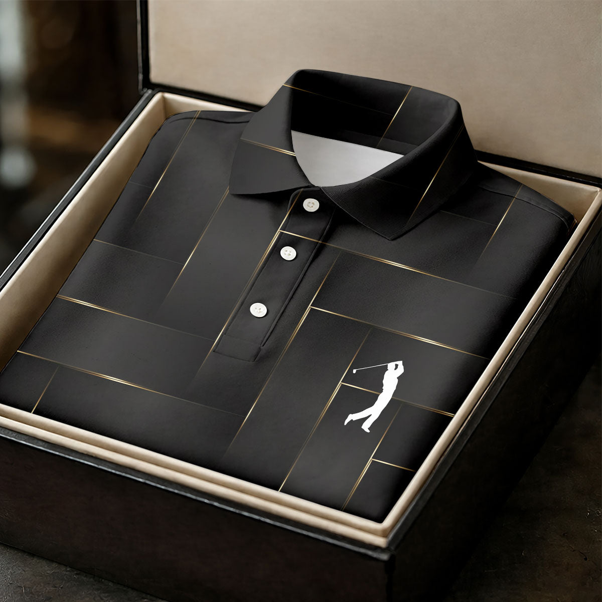 Black And Gold Geometric 3D Pattern Women's Golf Tops, Golf Shirt For Women, Ladies Golf Shirts